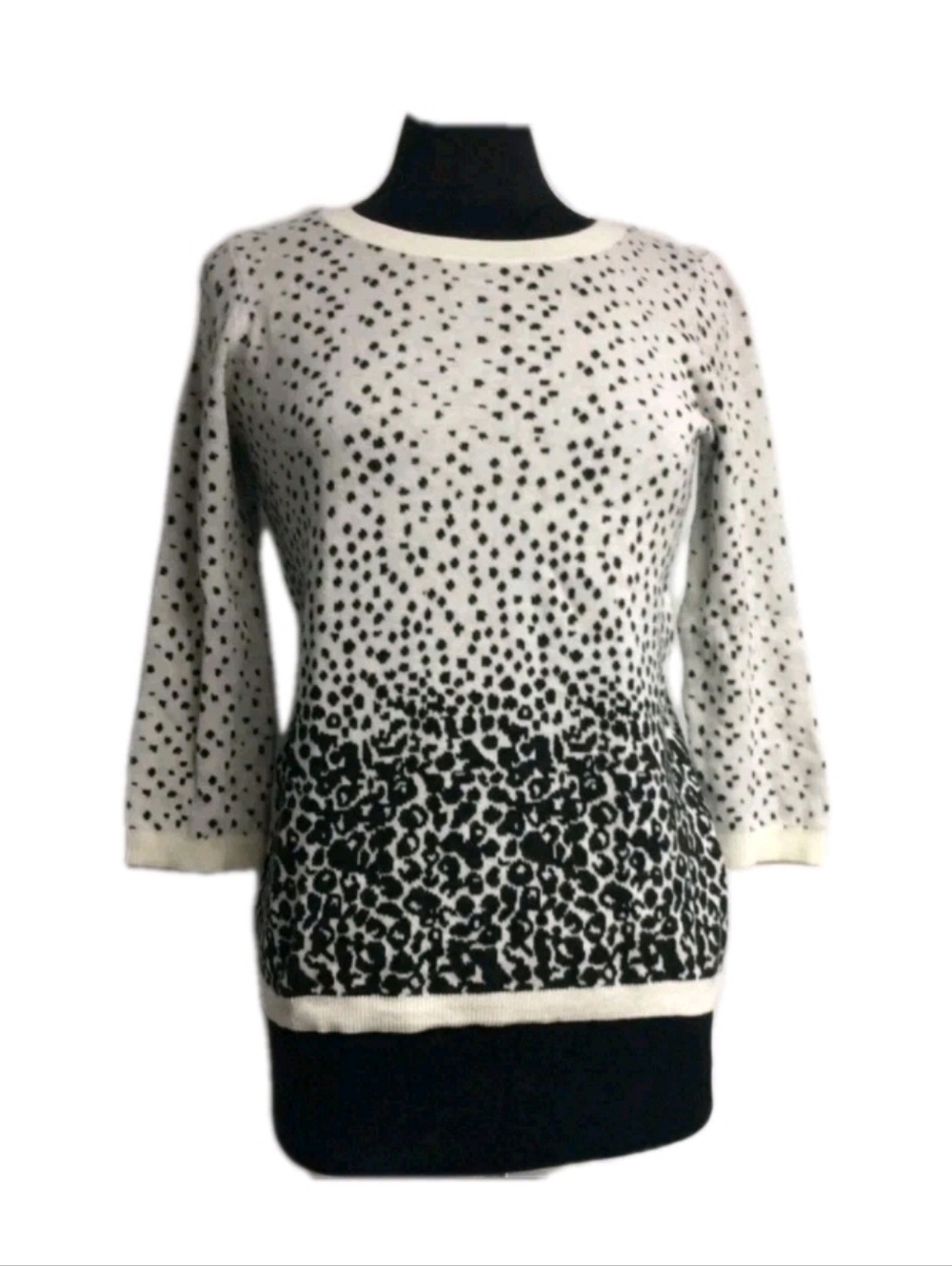 Ann Taylor Loft Womens Crewneck White & Black Print Sweater Msrp $69.99